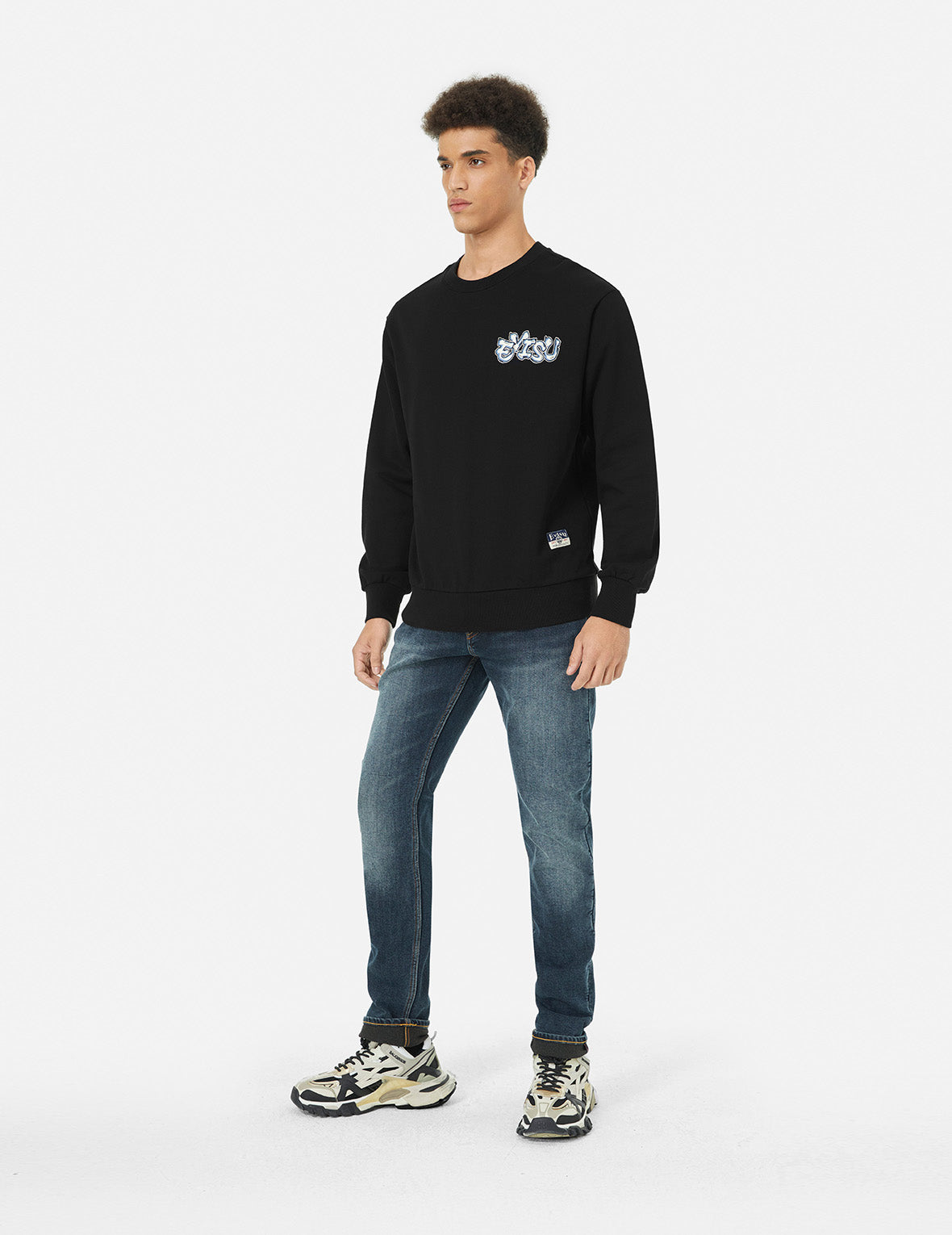 Logo and Ninja Daruma Daicock Print Relax Fit Sweatshirt