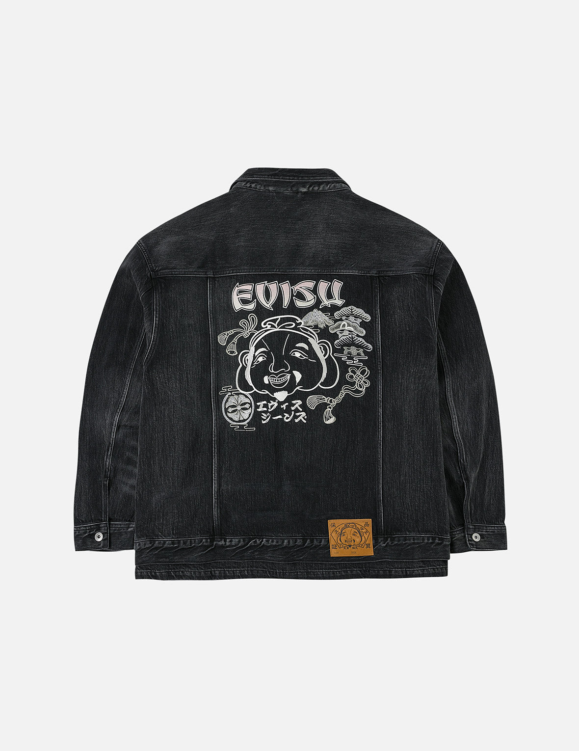Washed Godhead and Logo Embroidery Oversized Chinese Style Denim