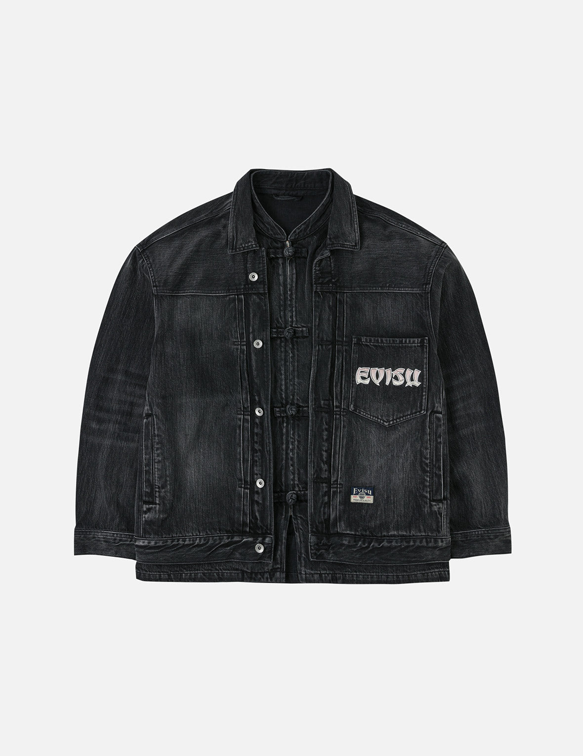 Washed Godhead and Logo Embroidery Oversized Chinese Style Denim