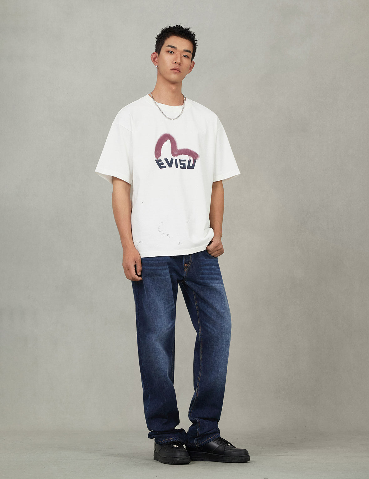 Ecru Brushstoke Seagull Print Regular Fit Jeans #2020