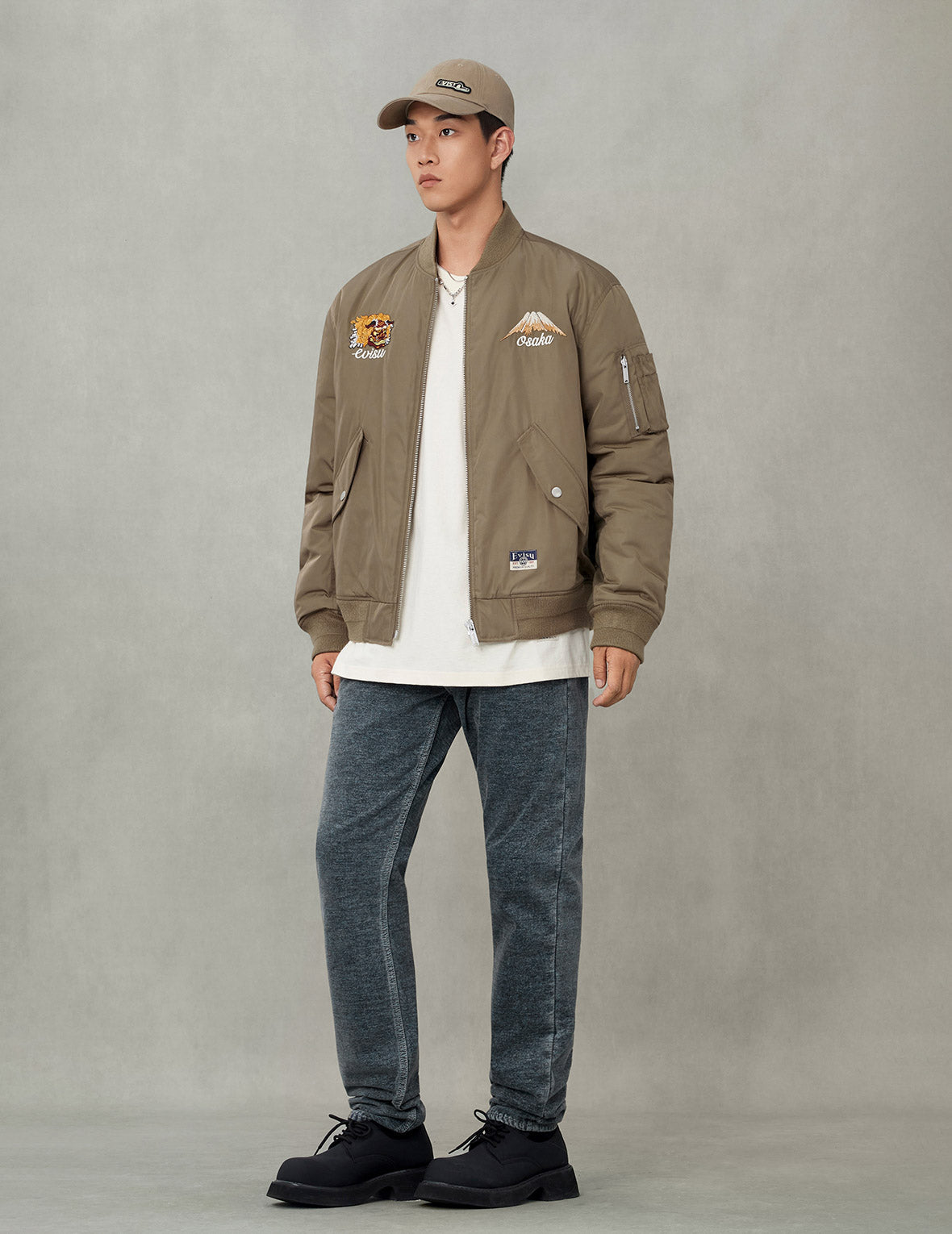 Logo and Godhead Lion Dance Embroidery Relax Fit Bomber Jacket