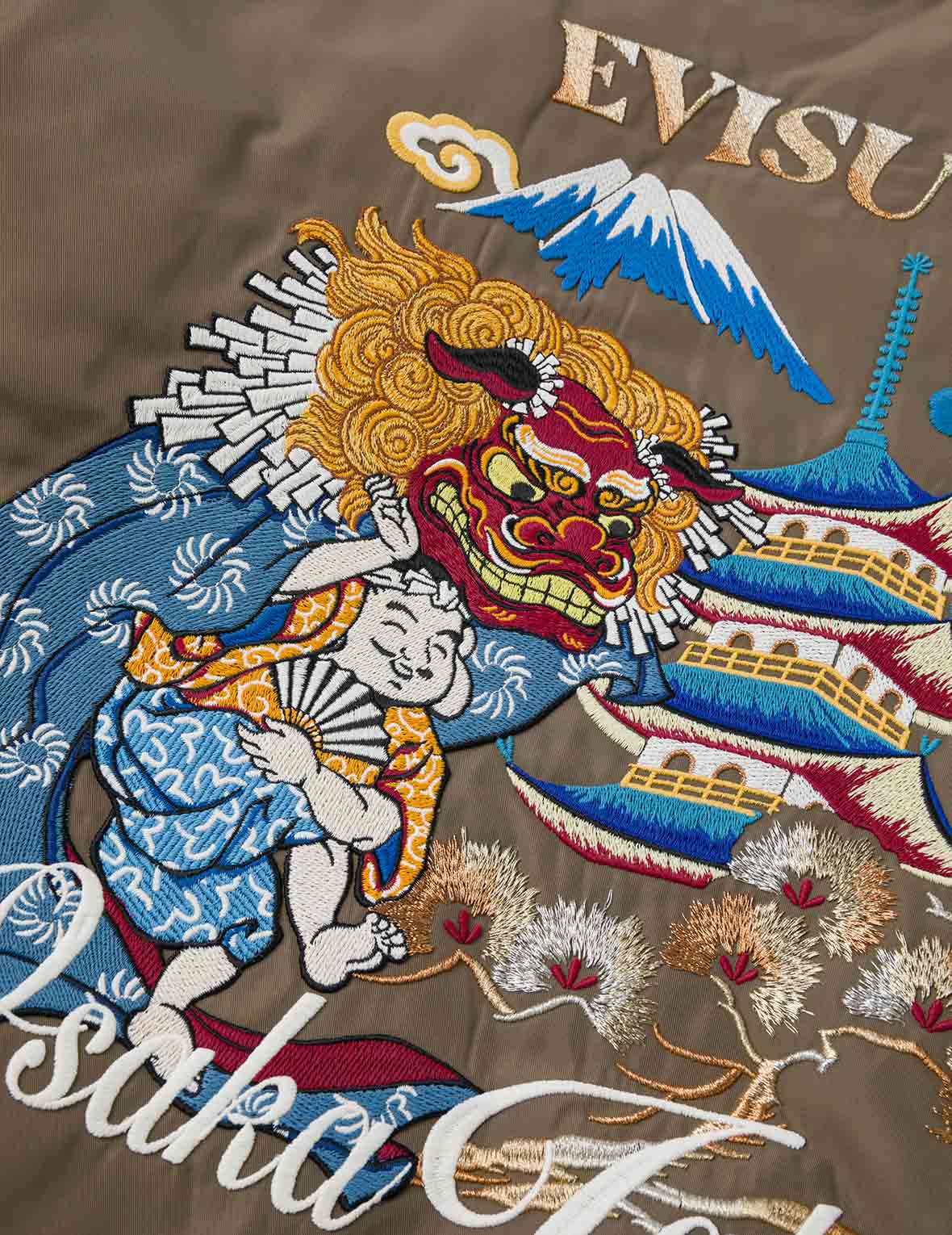 Logo and Godhead Lion Dance Embroidery Relax Fit Bomber Jacket