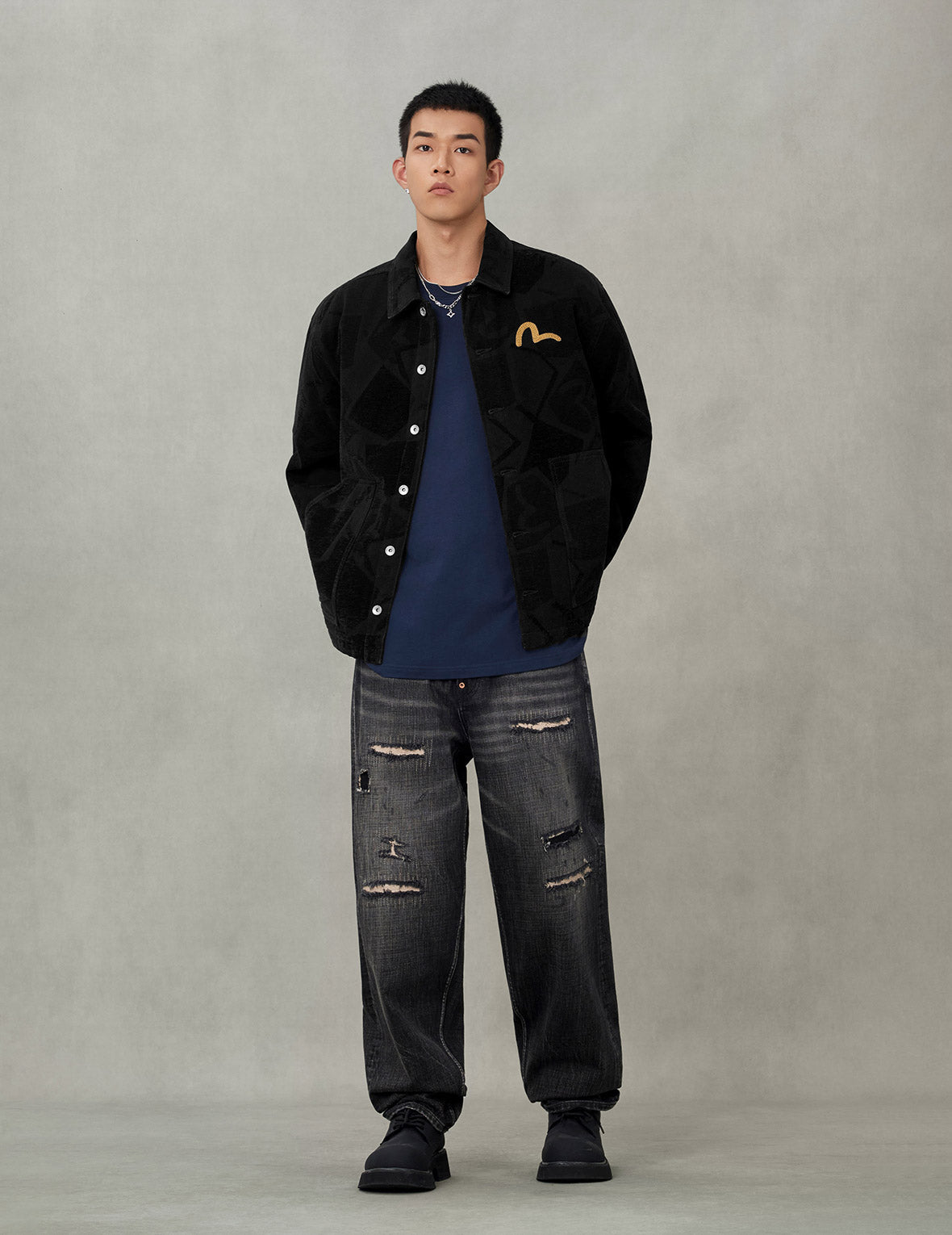 Allover Seagull Jacquard  Regular Fit Chore Jacket