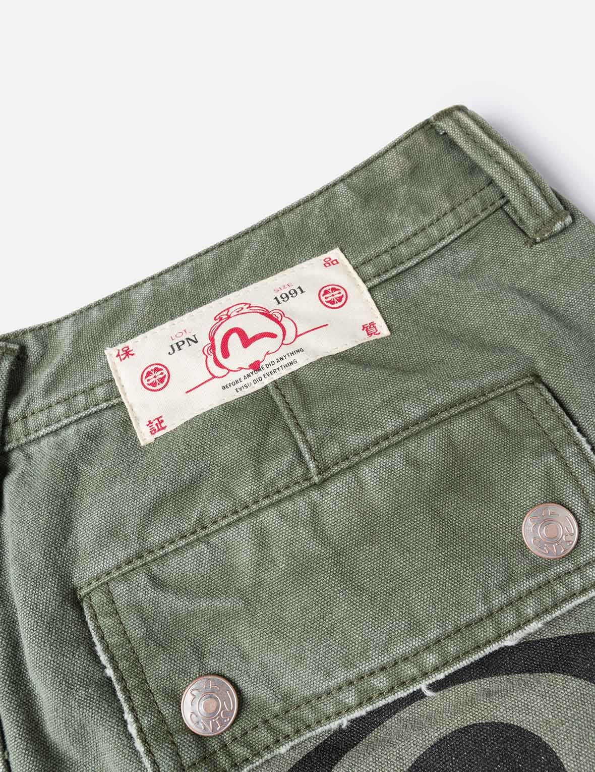 Dual Seagull Print Loose Fit Washed Woven Cargo Joggers