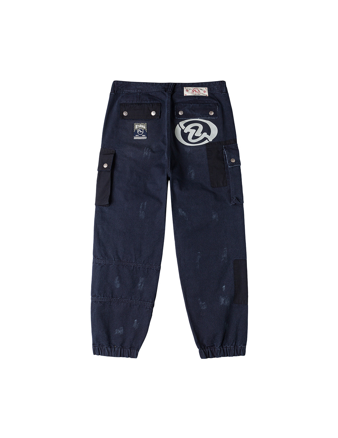 Dual Seagull Print Loose Fit Washed Woven Cargo Joggers