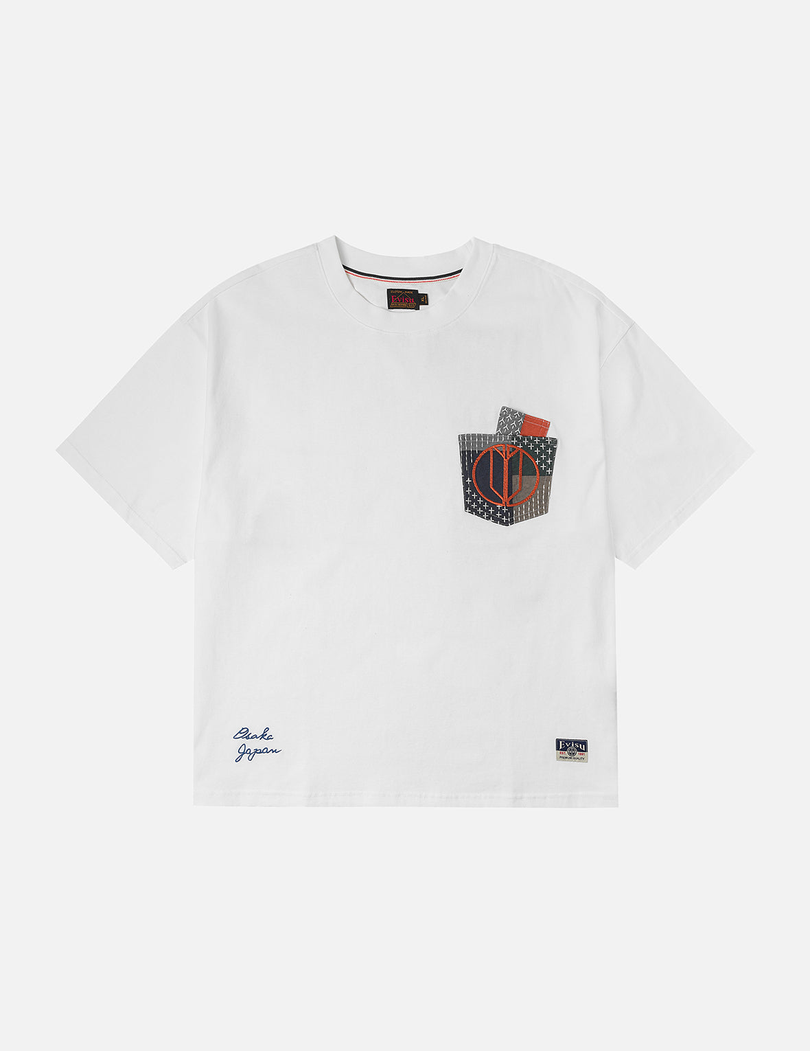 Multi-pocket Color Blocking Sashiko Loose Fit T-shirt