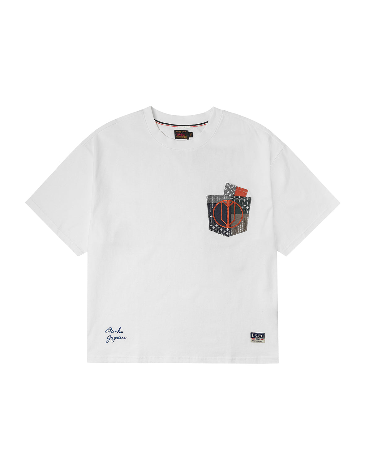 Multi-pocket Color Blocking Sashiko Loose Fit T-shirt