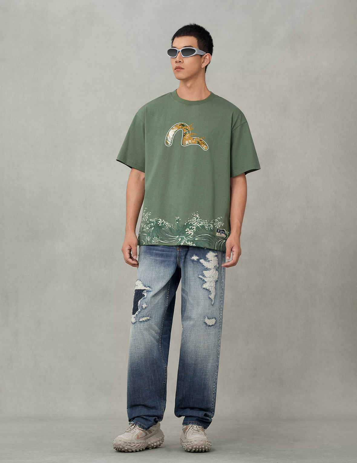 Seagull and Wave Print Relax Fit T-Shirt