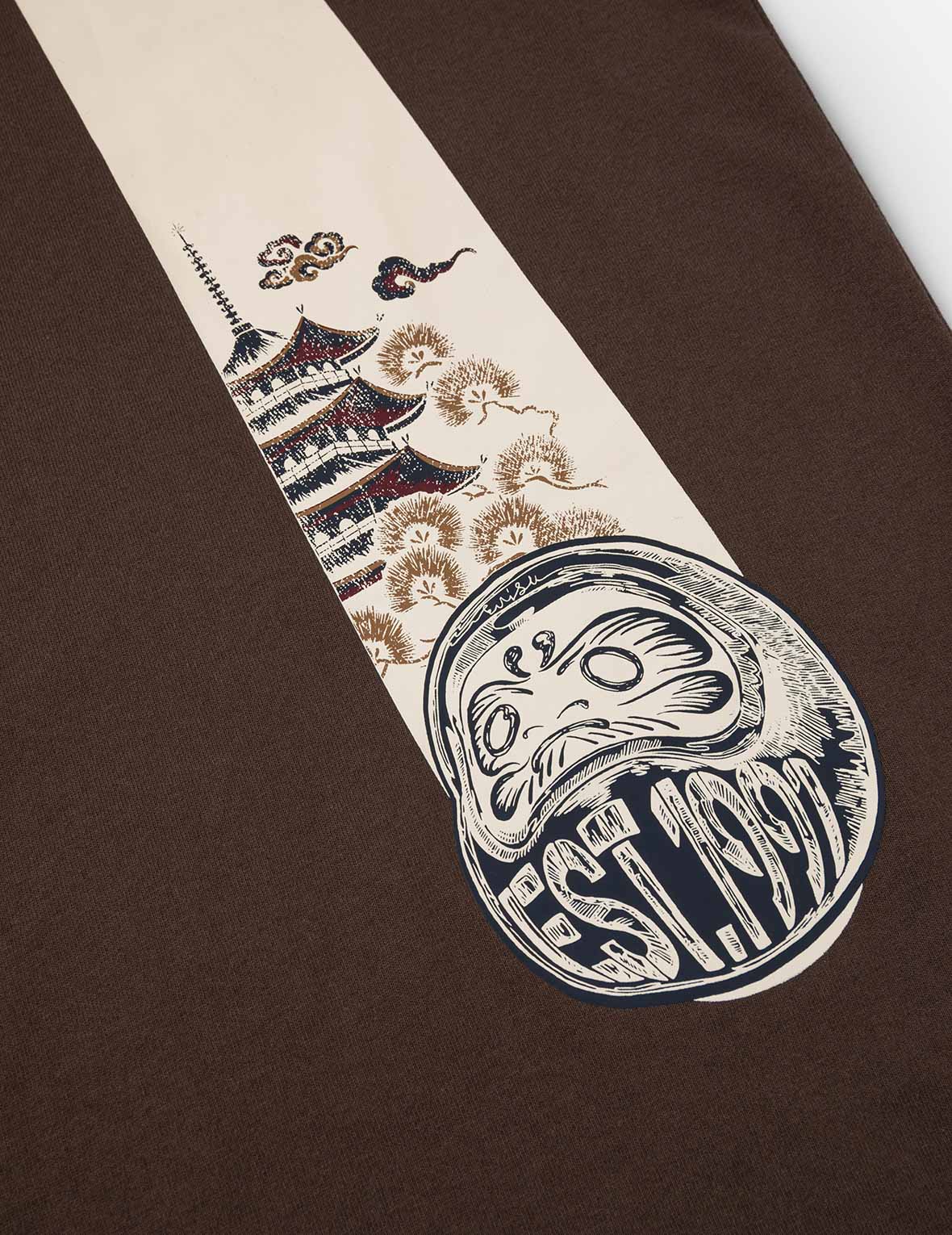 Wheel of Wisdom and  Daruma Daicock Print Regular Fit T-Shirt