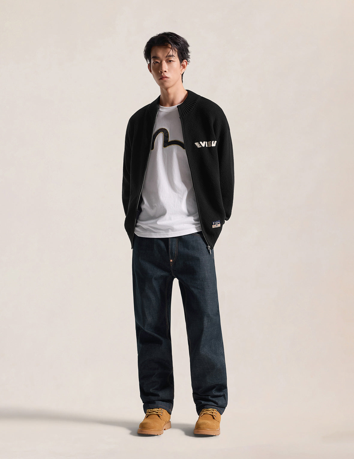 Seagull & Evisu Logo Knit Zip Cardigan