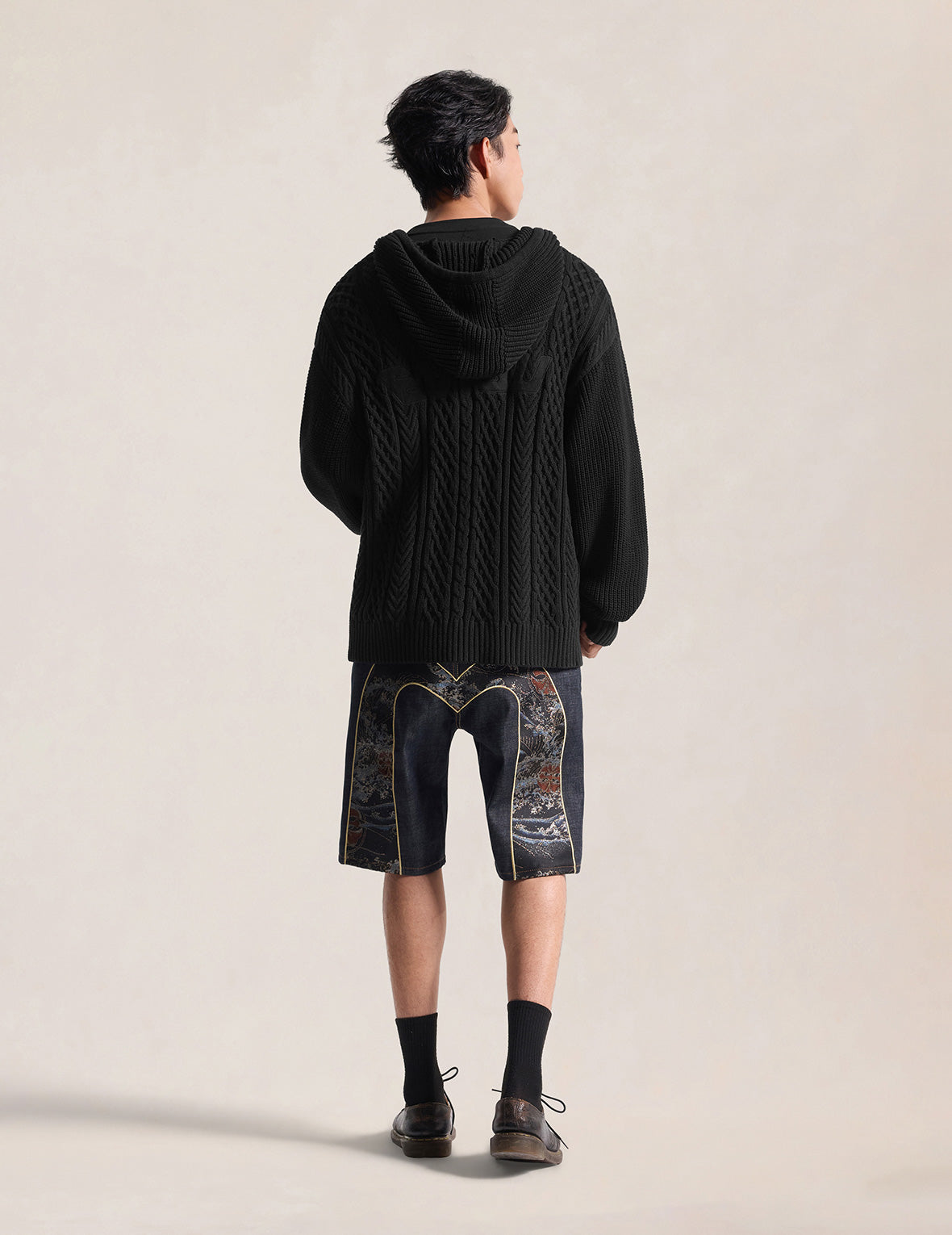 Evisu Logo Cable Knit Zip Hoodie Cardigan