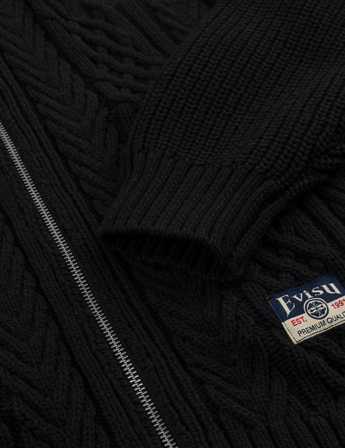 Evisu Logo Cable Knit Zip Hoodie Cardigan