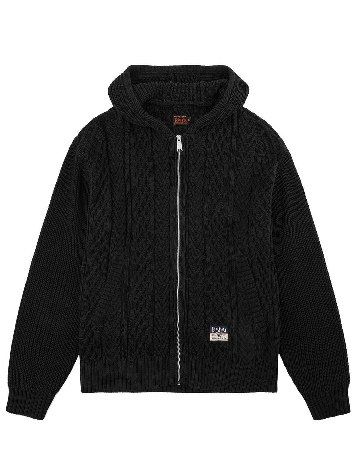Evisu Logo Cable Knit Zip Hoodie Cardigan