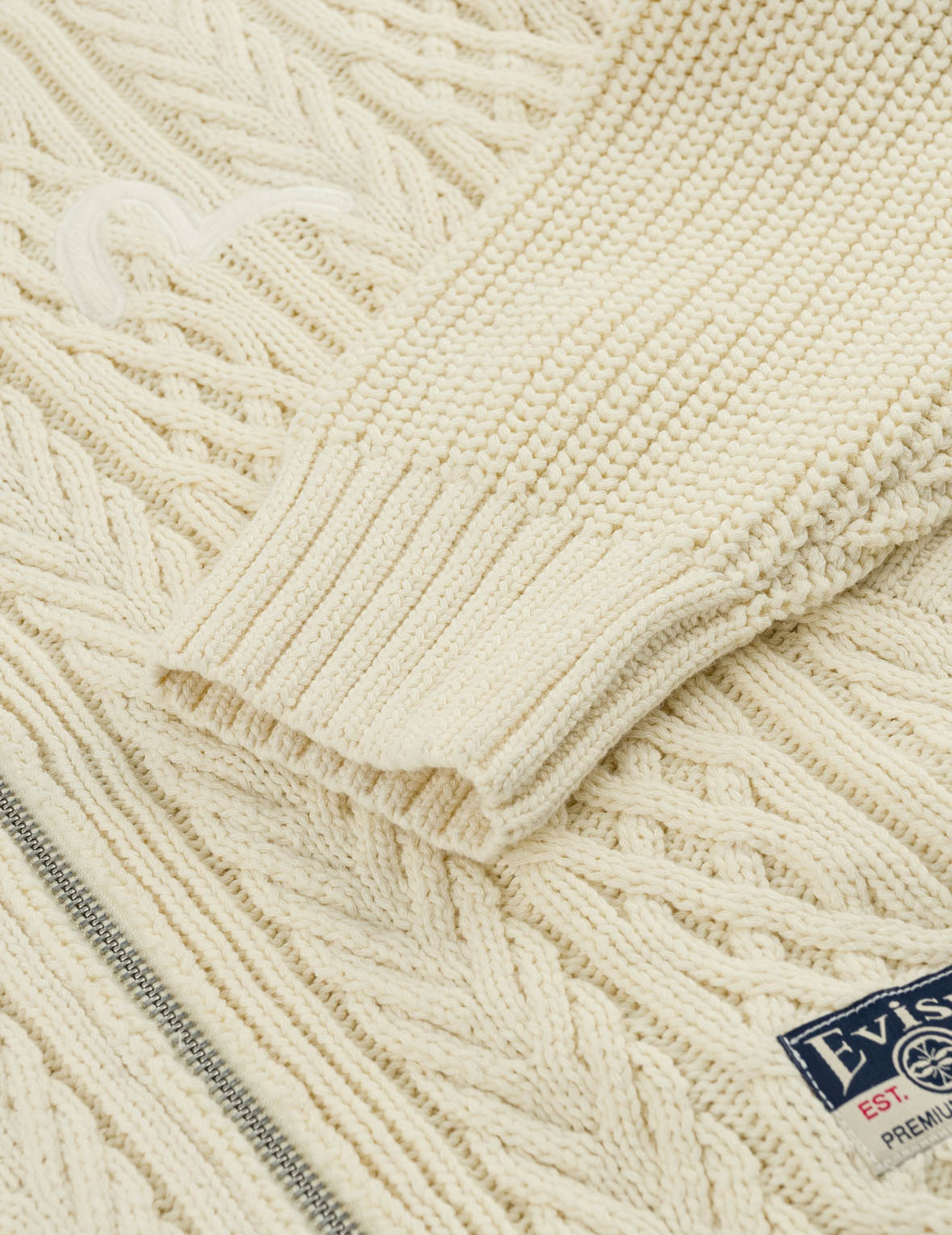 Evisu Logo Cable Knit Zip Hoodie Cardigan