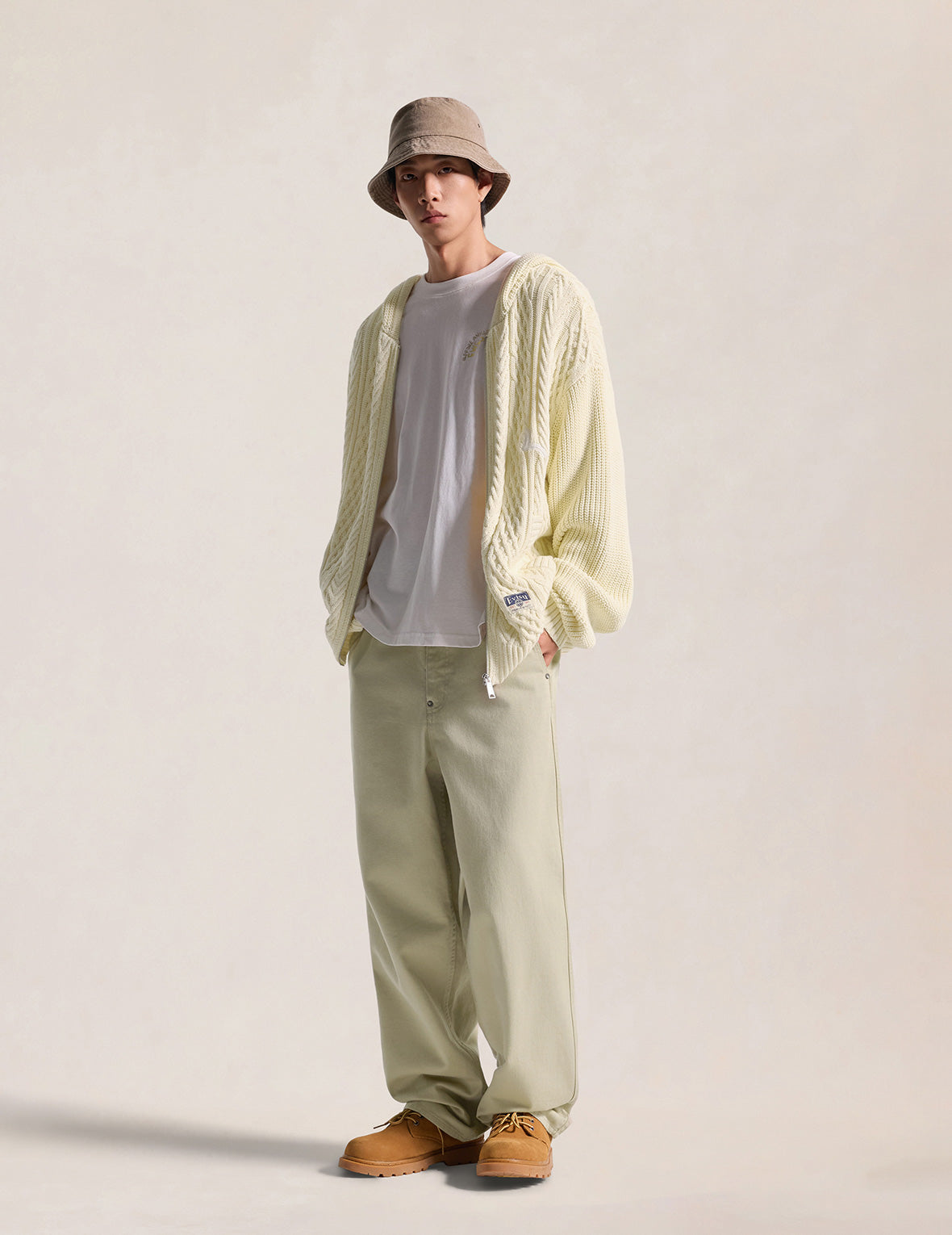 Evisu Logo Cable Knit Zip Hoodie Cardigan