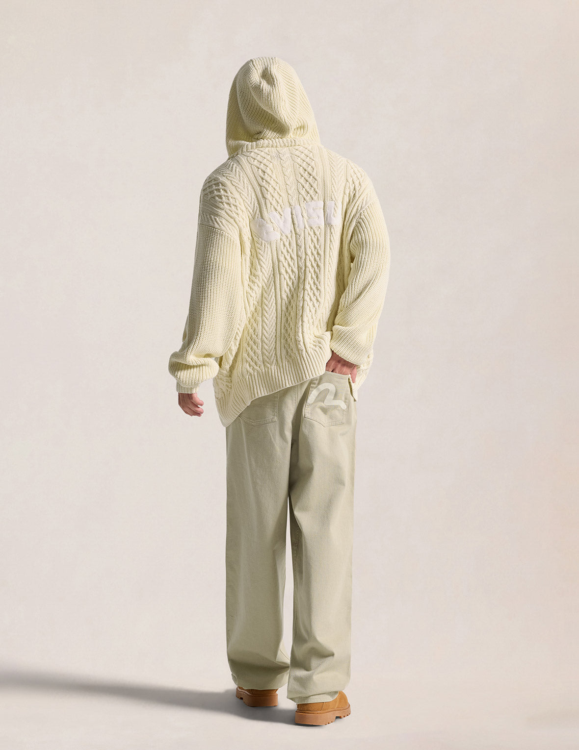Evisu Logo Cable Knit Zip Hoodie Cardigan