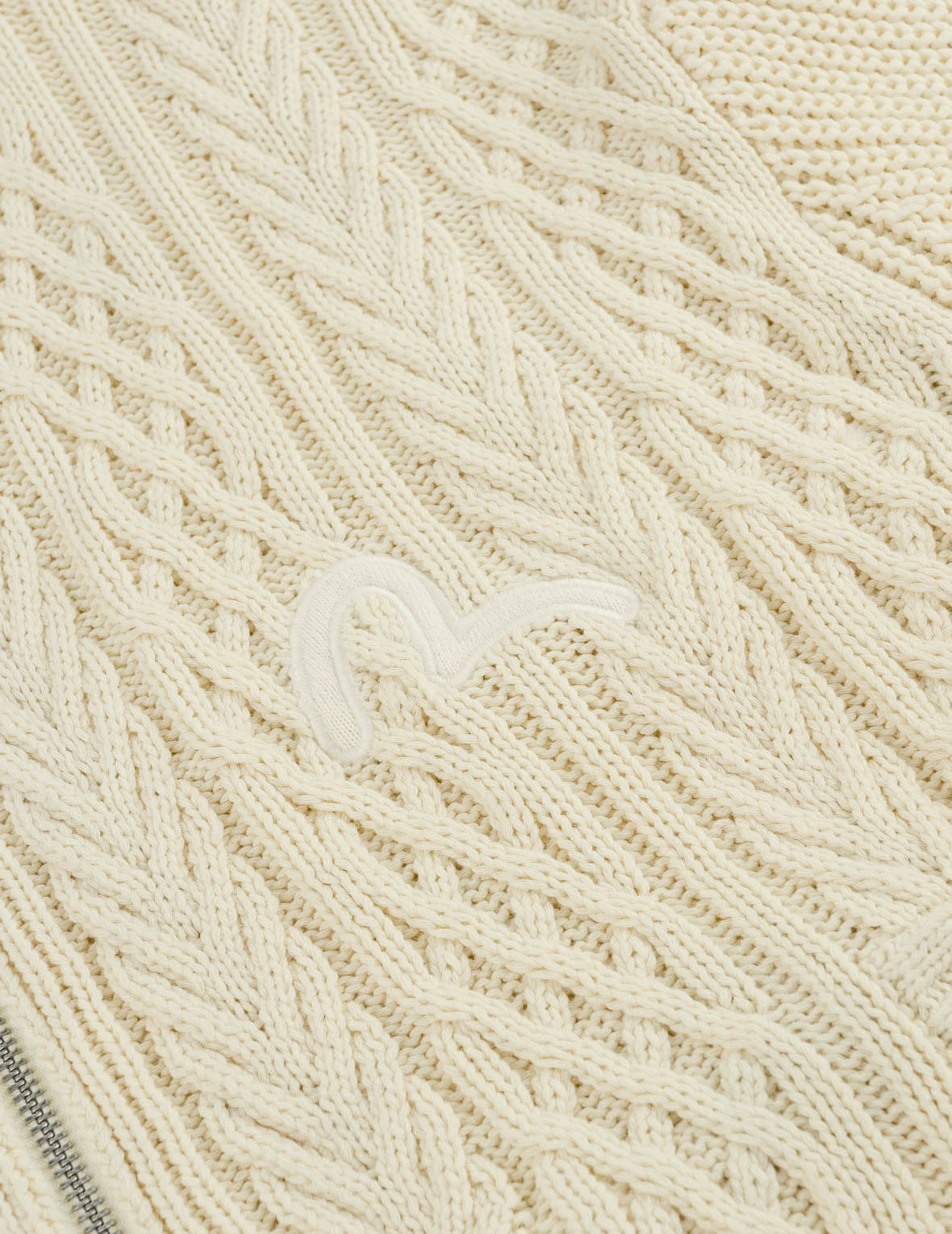 Evisu Logo Cable Knit Zip Hoodie Cardigan