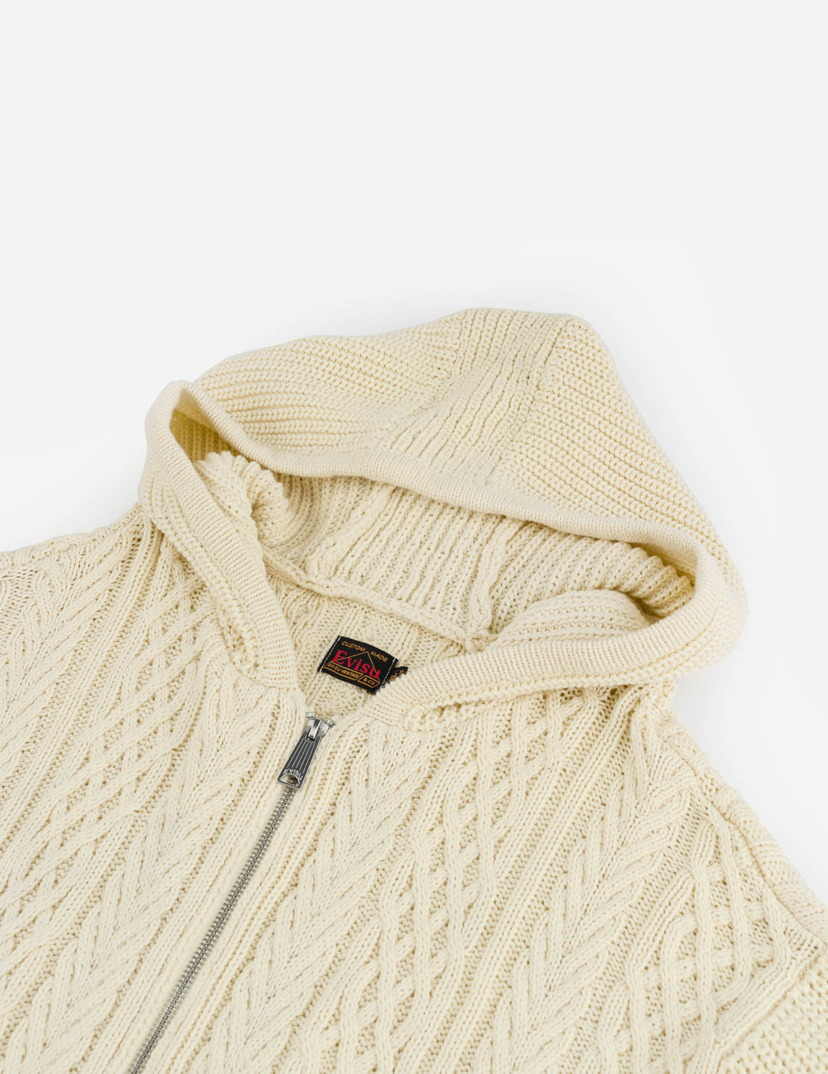 Evisu Logo Cable Knit Zip Hoodie Cardigan