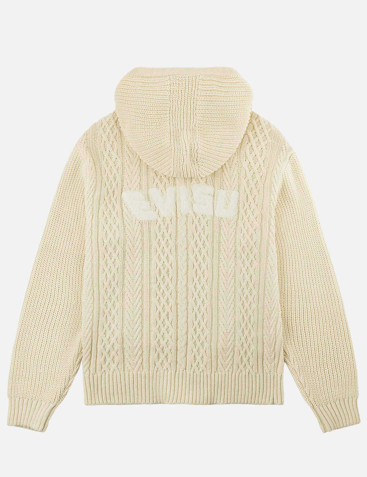 Evisu Logo Cable Knit Zip Hoodie Cardigan