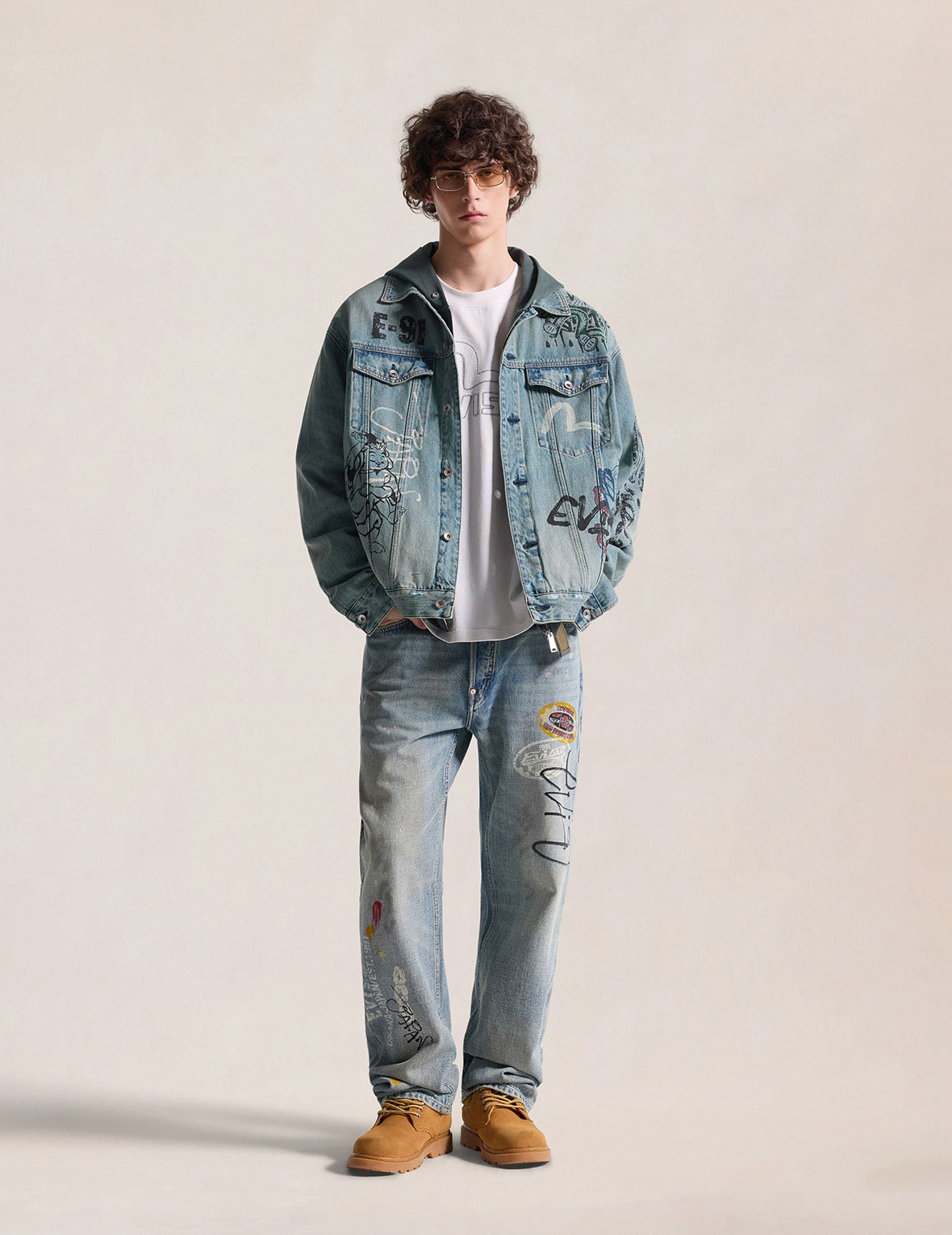 招财主题手绘满地牛仔外套