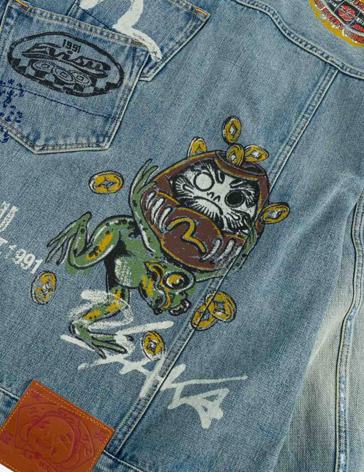 招财主题手绘满地牛仔外套