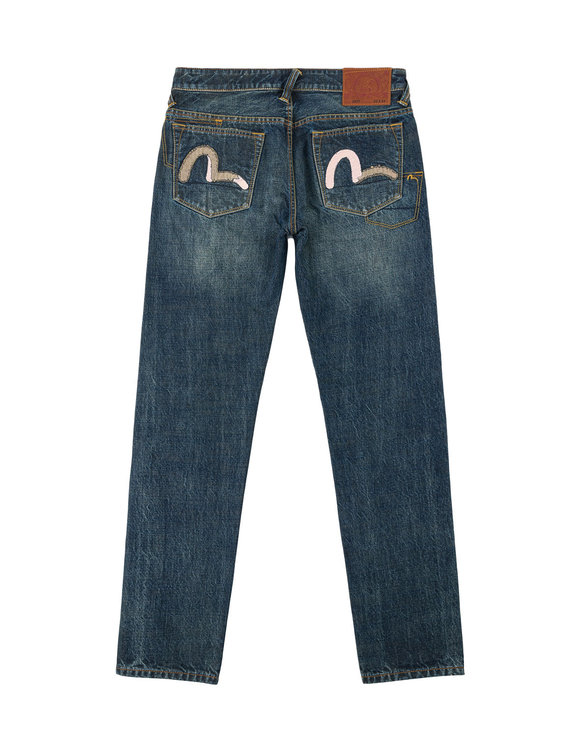 Asymmetric Seagull Embroidered Pocket Selvedge Jeans #2017