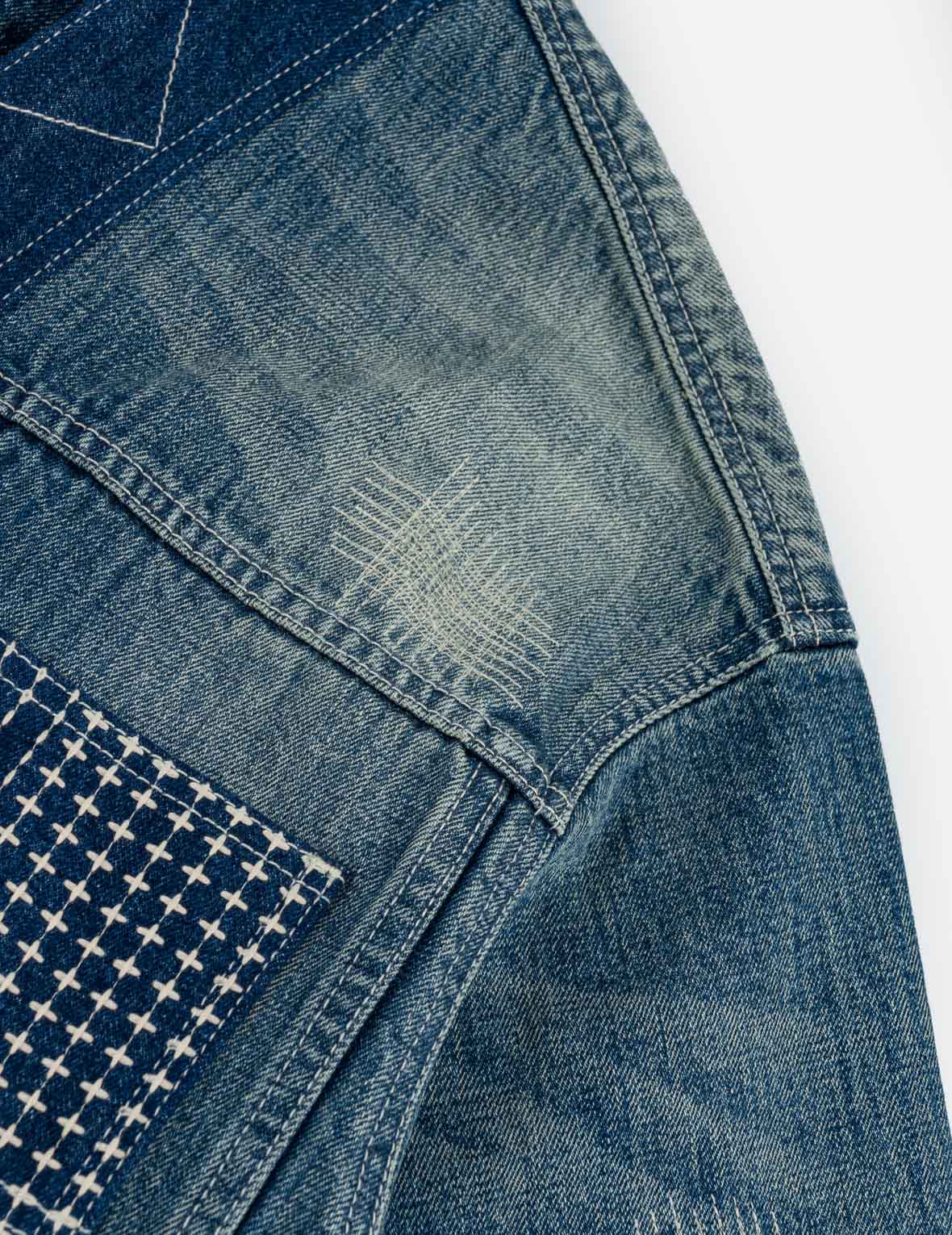 褴褛刺绣丹宁和服外套