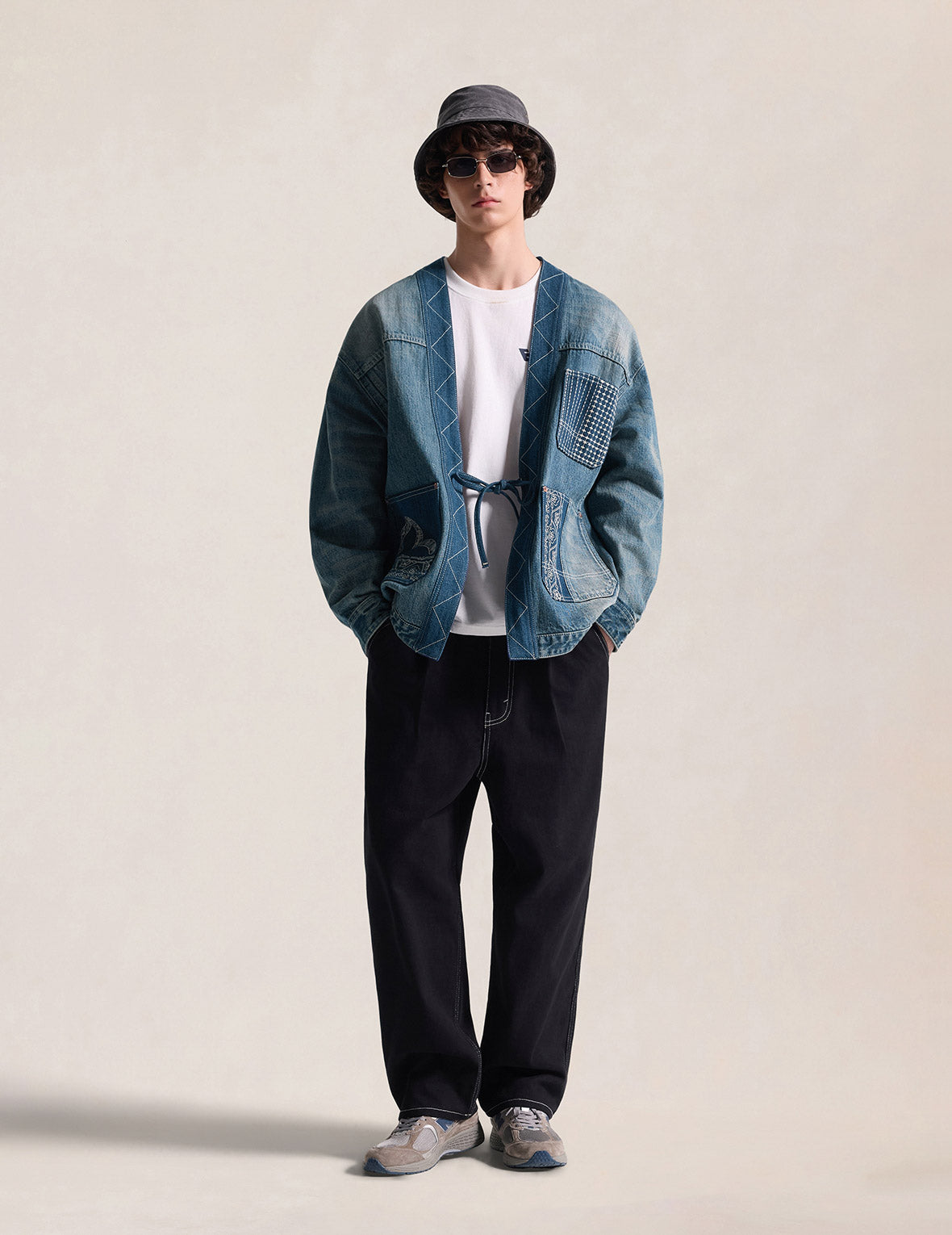 褴褛刺绣丹宁和服外套