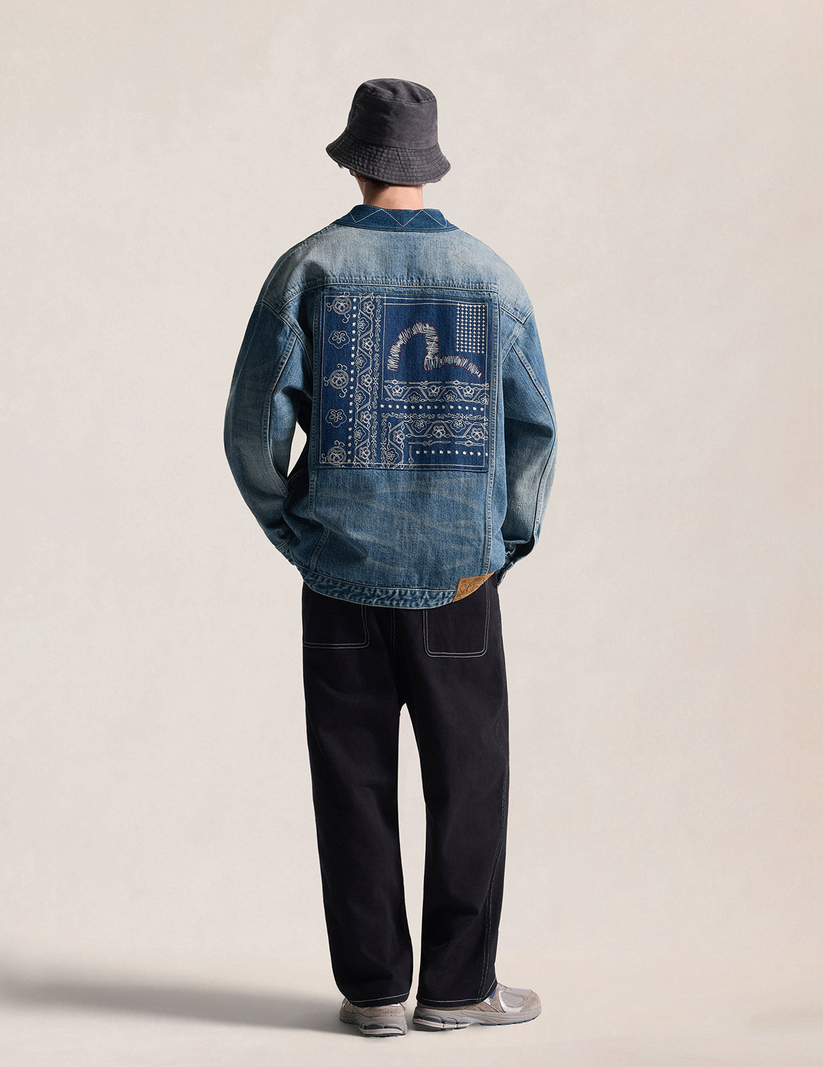 褴褛刺绣丹宁和服外套