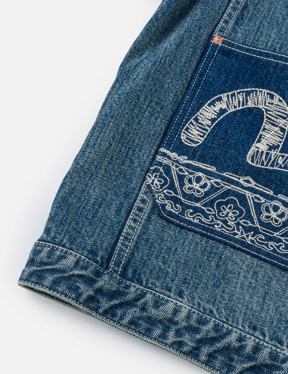 褴褛刺绣丹宁和服外套