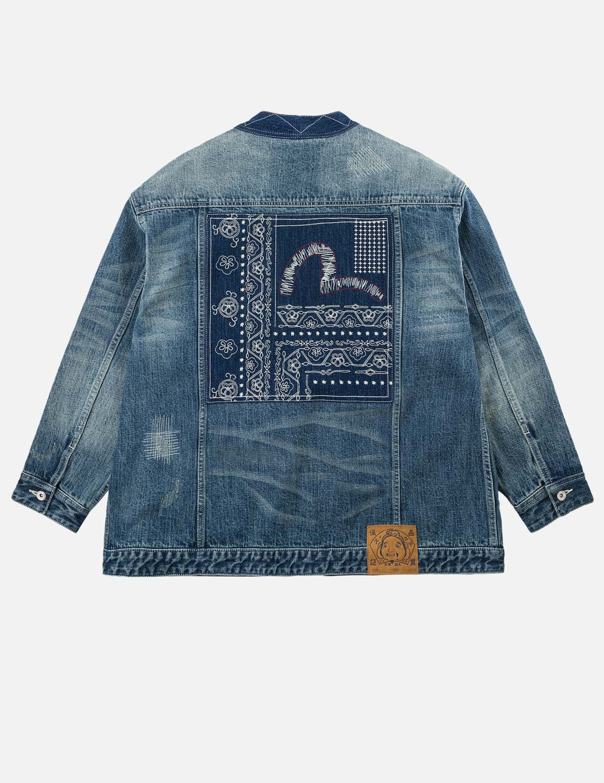褴褛刺绣丹宁和服外套
