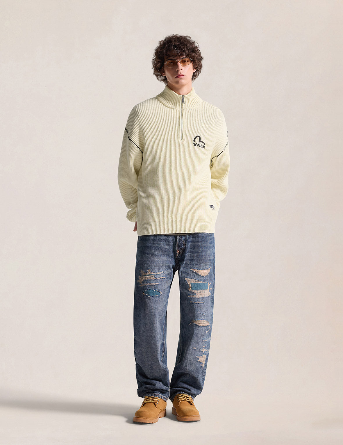 Seagull Embroidered Half-Zip Knit Pullover