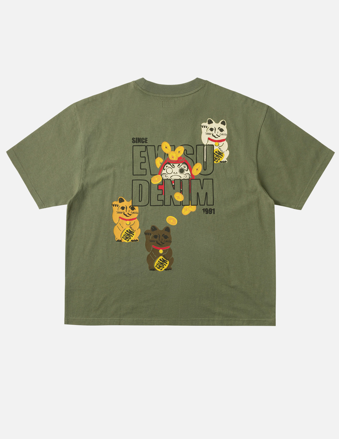 招财猫达摩印花T恤