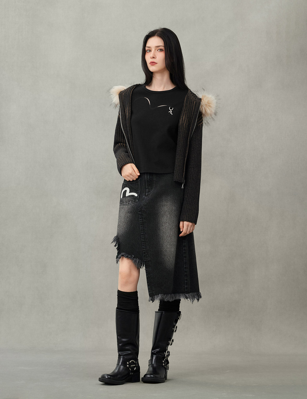 Logo Rope Embroidery Regular Fit Knitted Jacket with Hooded
