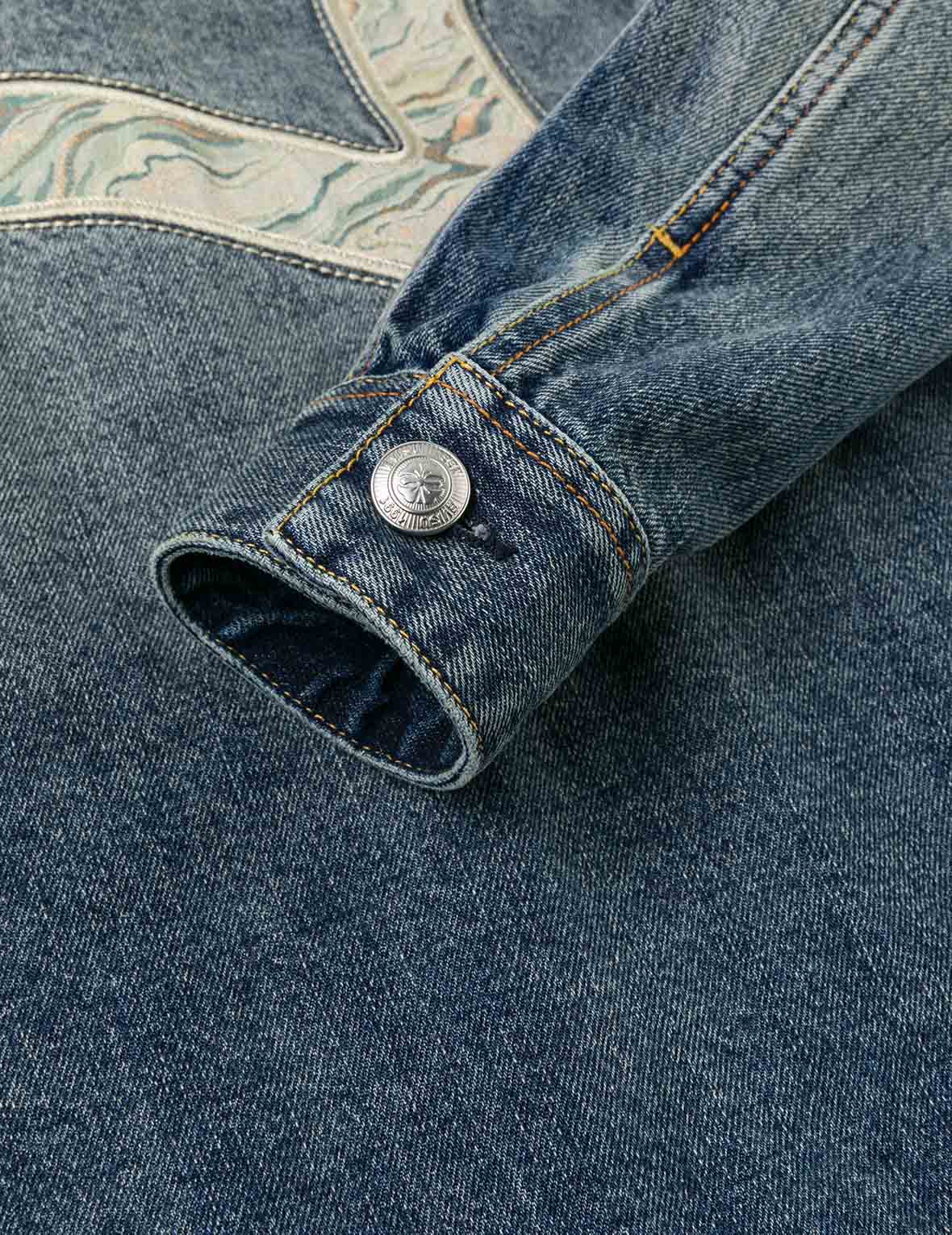 Brocade Inserted Daicock Regular Fit Denim Jacket