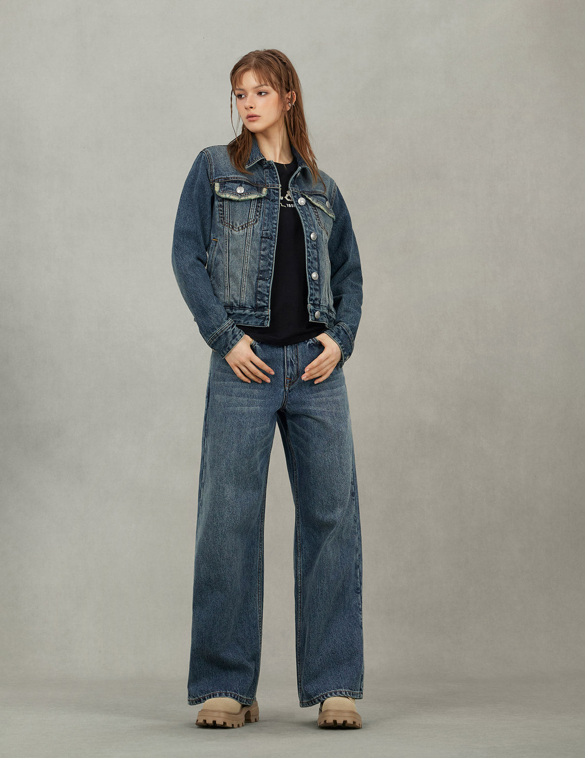 Brocade Inserted Daicock Regular Fit Denim Jacket