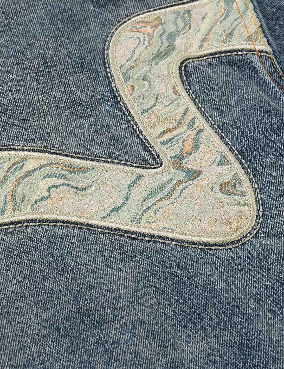 Brocade Inserted Daicock Regular Fit Denim Jacket