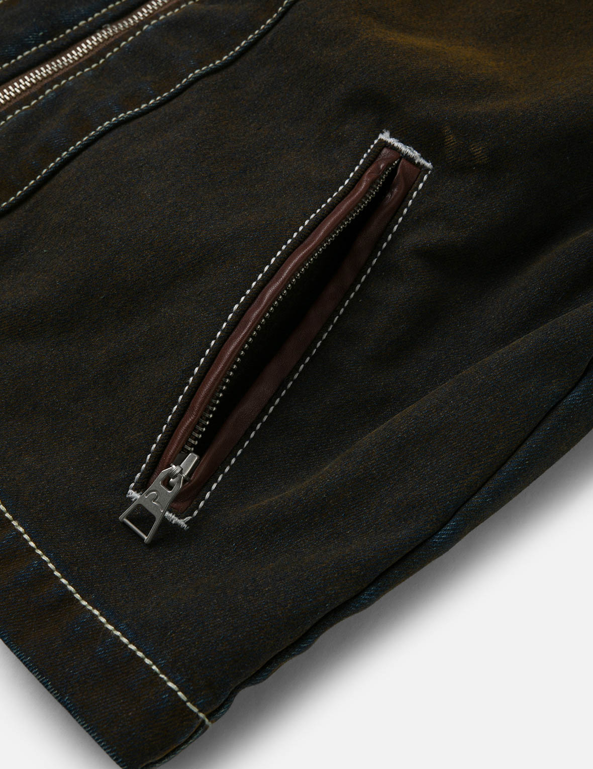 Contrast Stitch Design and Kamon Leather Label Regular Fit Denim Jacket