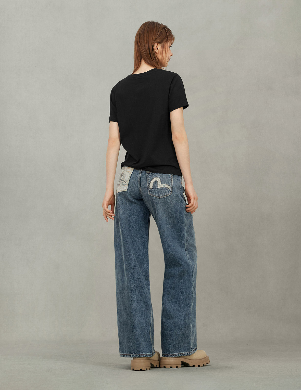 Brocade Pocket and Seagull Appliqué Straight Fit Denim Jeans