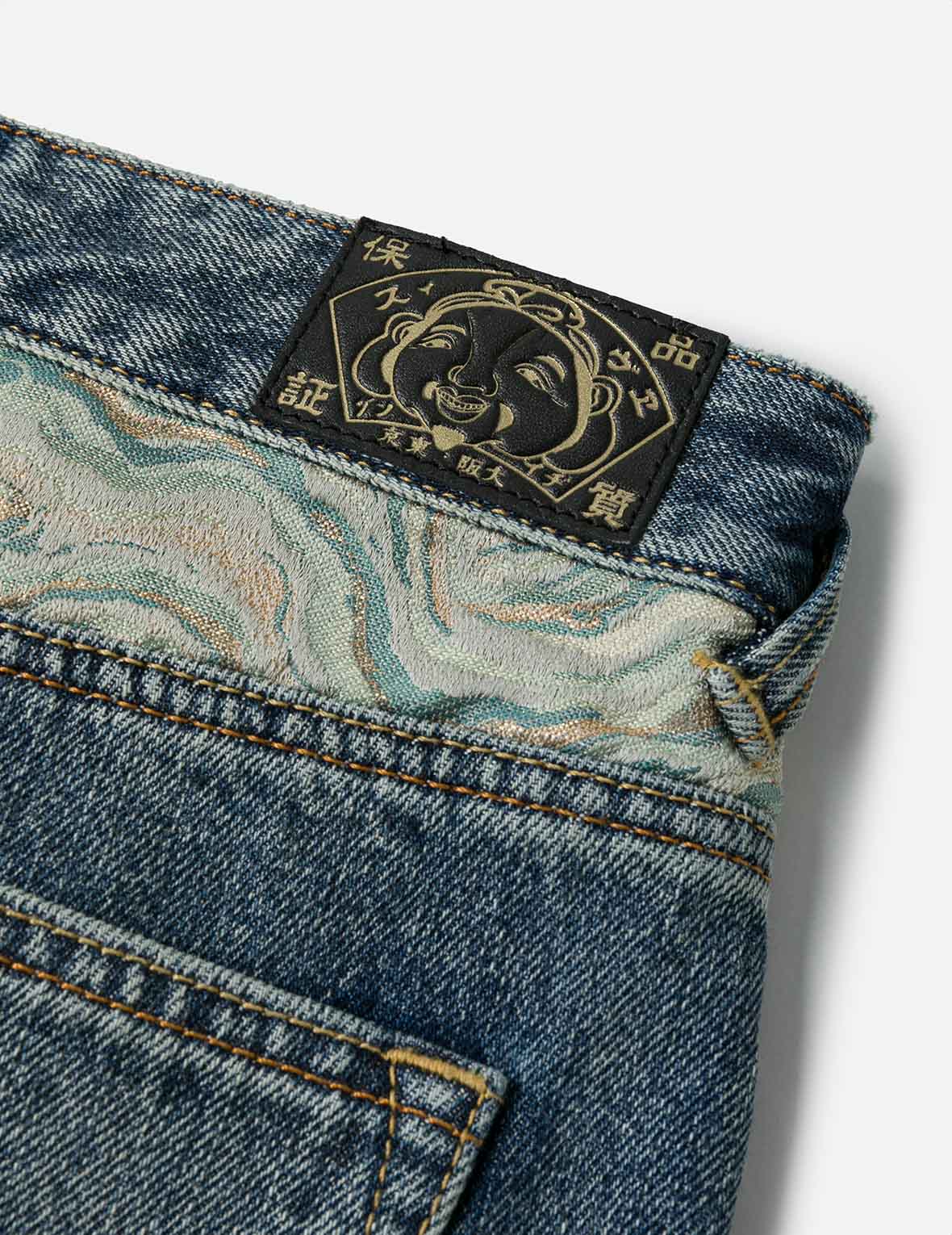 Brocade Pocket and Seagull Appliqué Straight Fit Denim Jeans