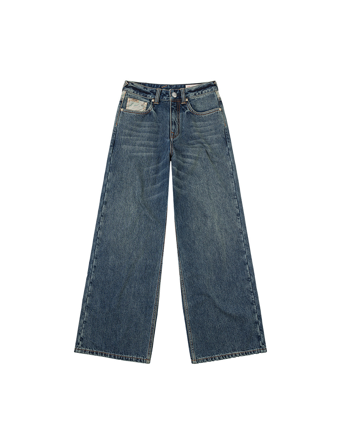 Brocade Pocket and Seagull Appliqué Straight Fit Denim Jeans