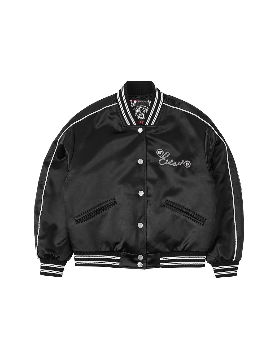 Logo and Fuzzy Cat Embroidery Fashion Fit Varsity Jacket
