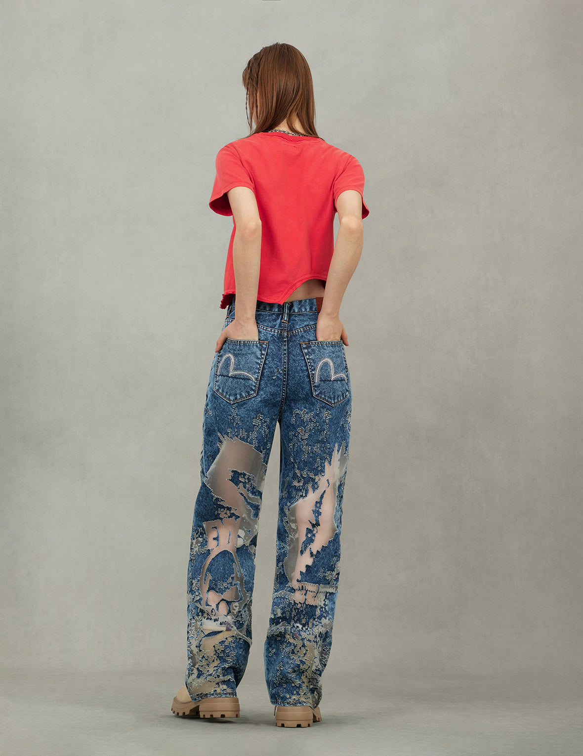Logo Print and Distressed Detail Fashion Fit T-Shirt