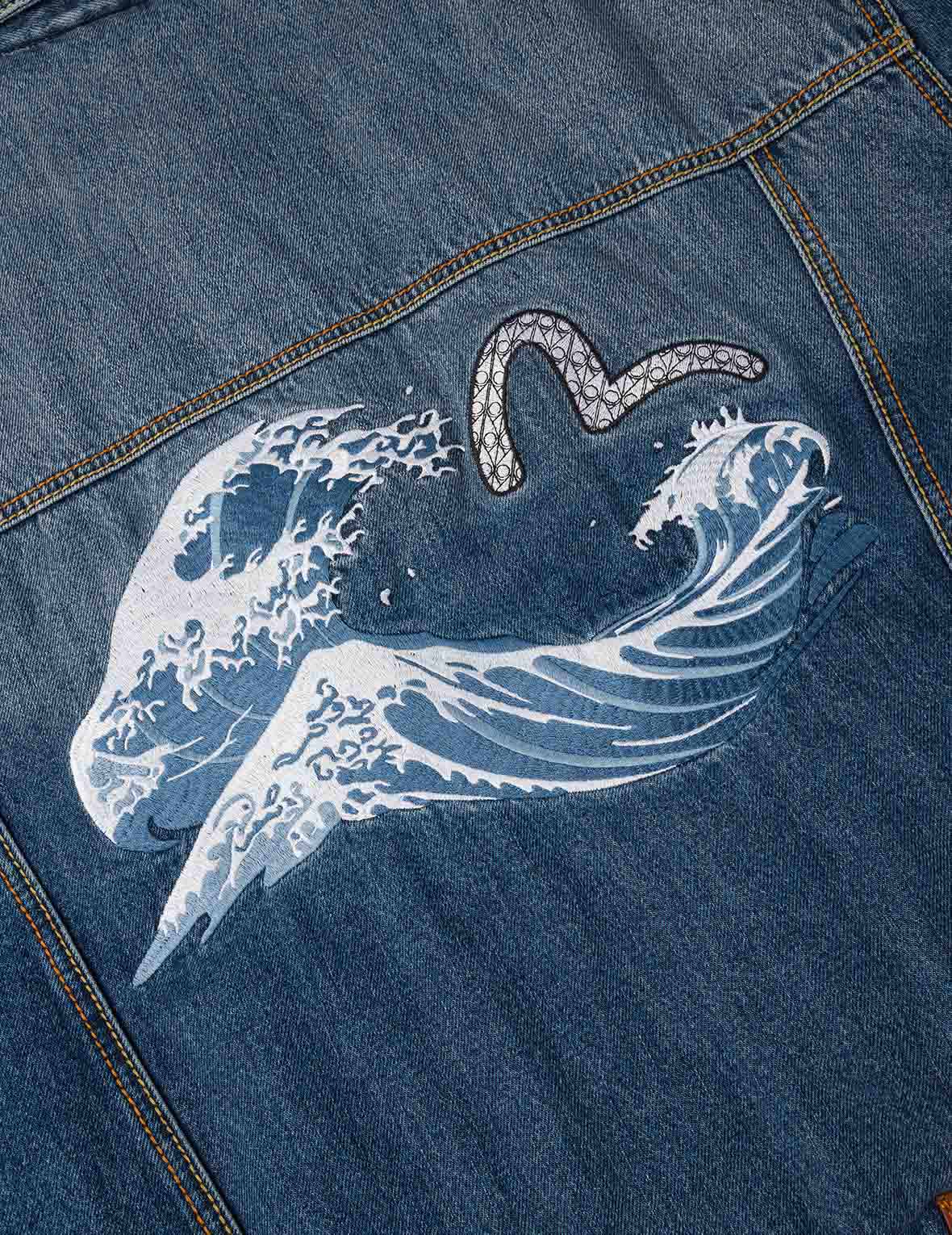 EVISU X MOOSE KNUCKLES 浮世绘波浪牛仔外套