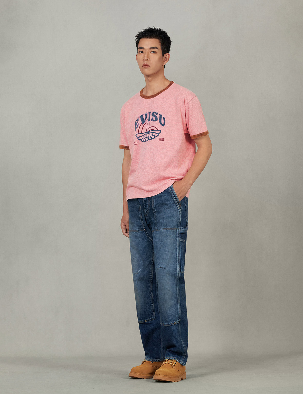 洗水海鸥和商标印花常规版型T恤