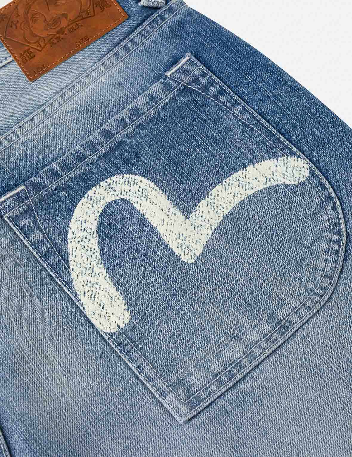 海鸥印花双膝加固牛仔裤
