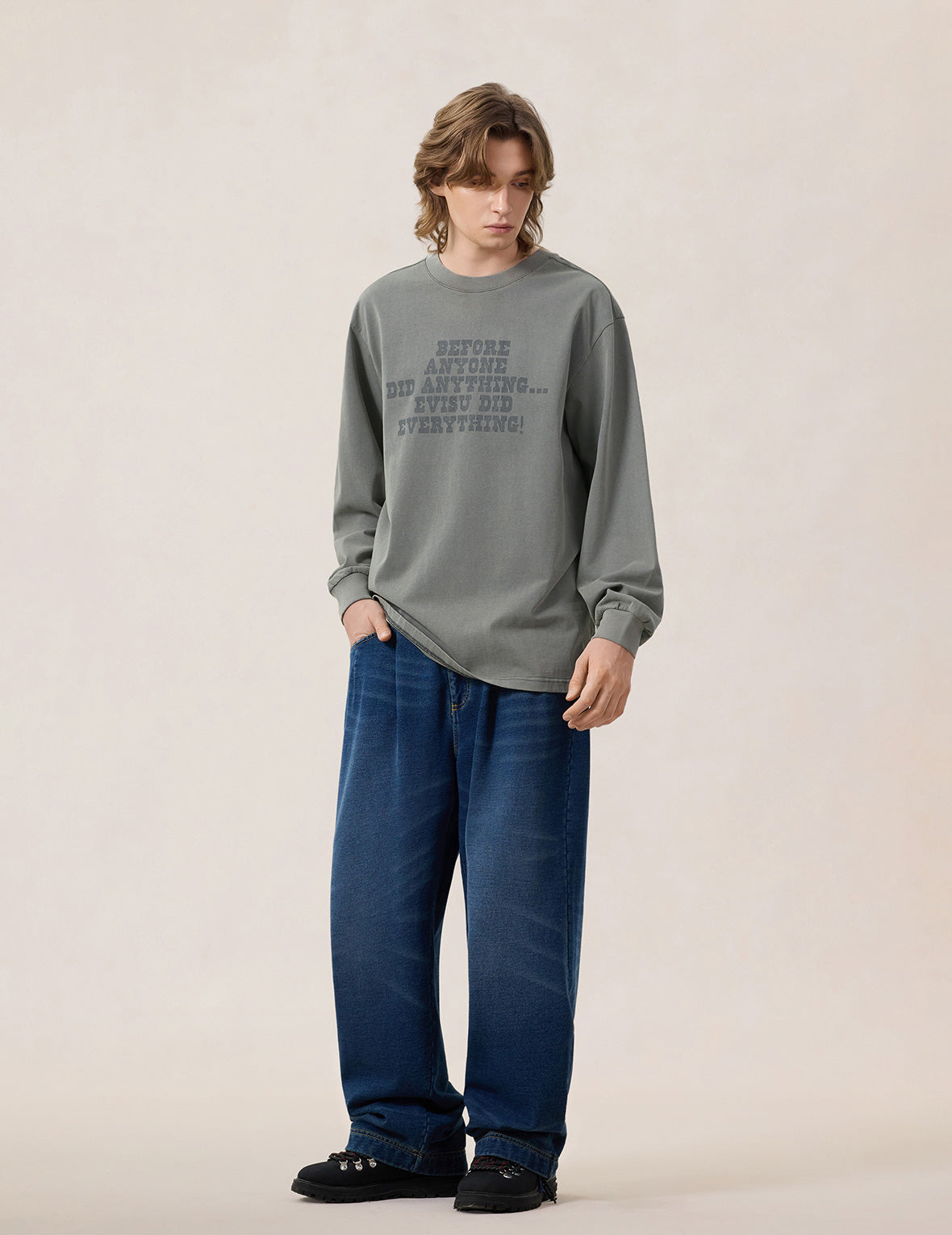 焰纹反向海鸥标语长袖T恤