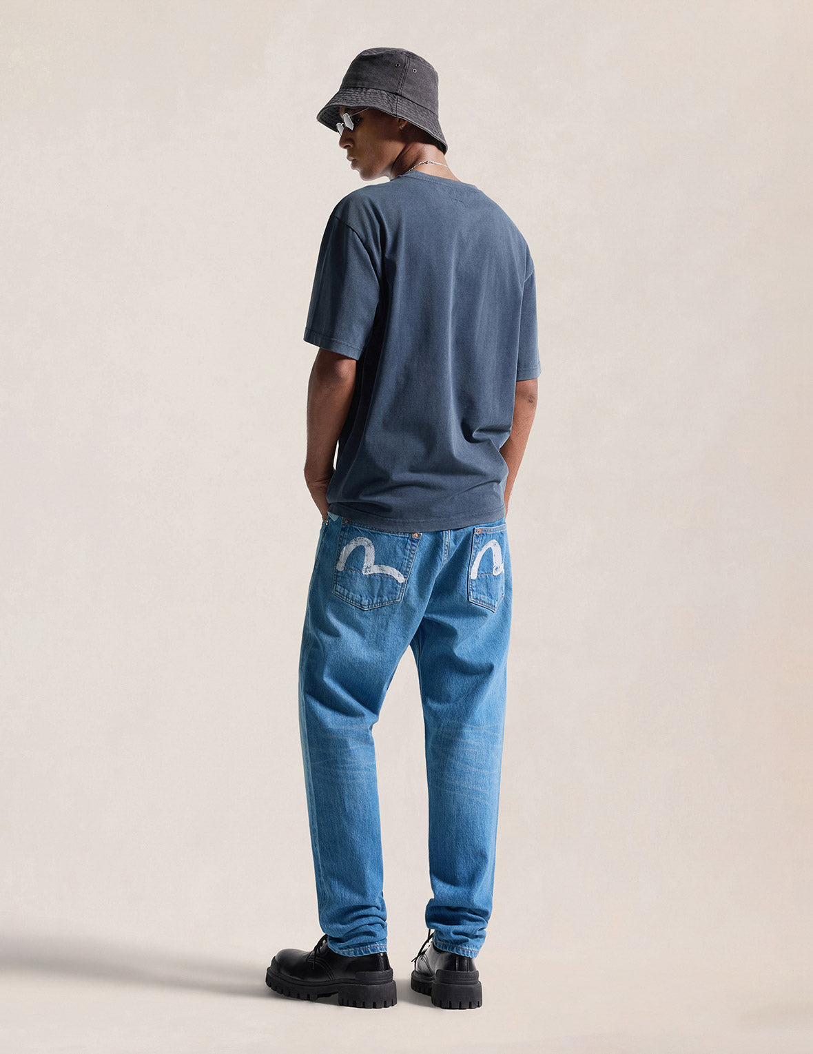 Light-washed Seagull Print Taper Fit Jeans #2017