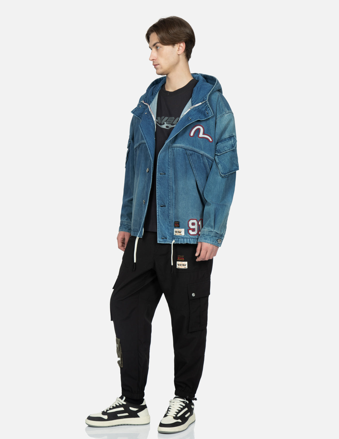 Seagull Embroidery Hooded Denim Jacket