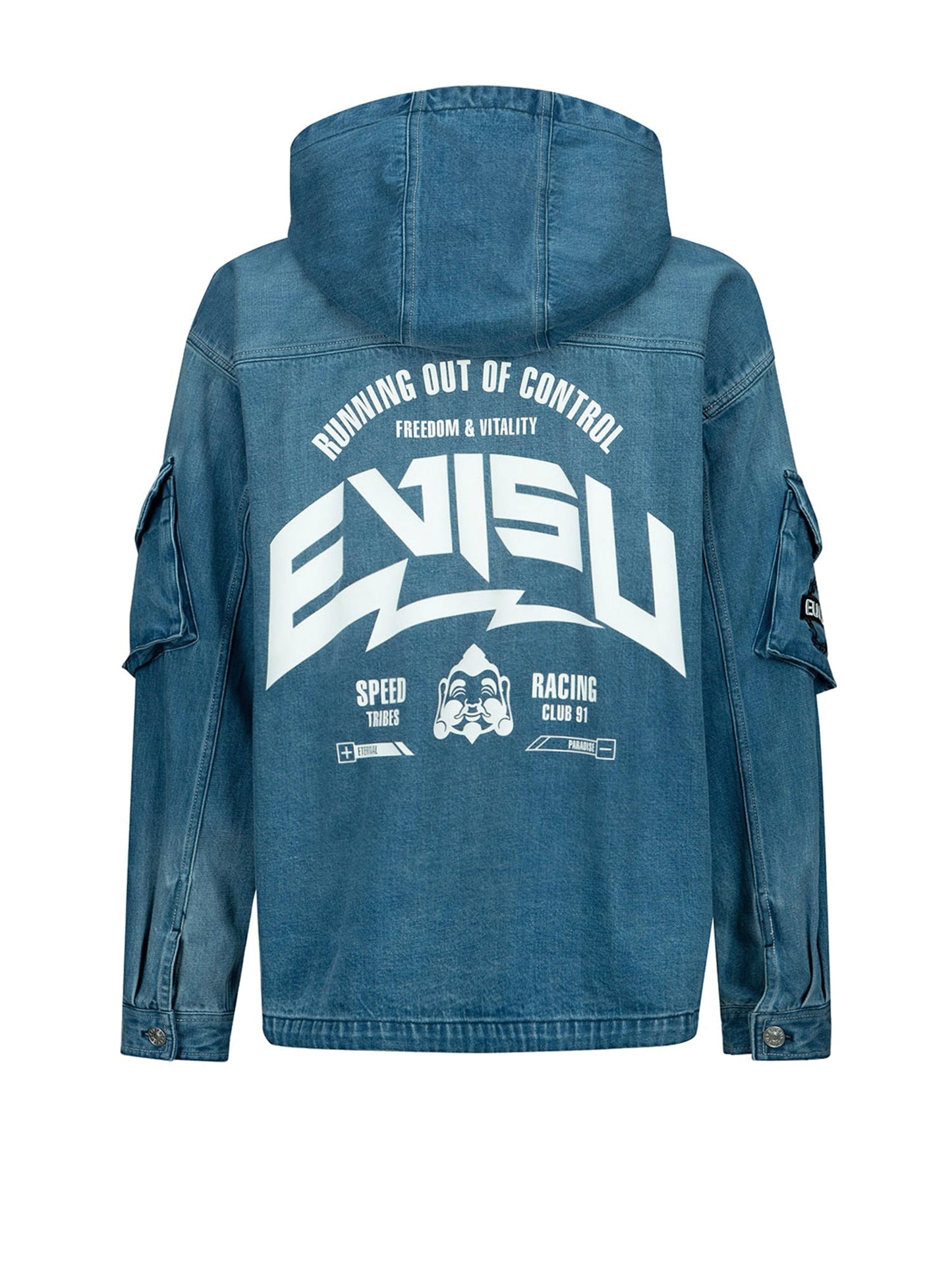 Seagull Embroidery Hooded Denim Jacket